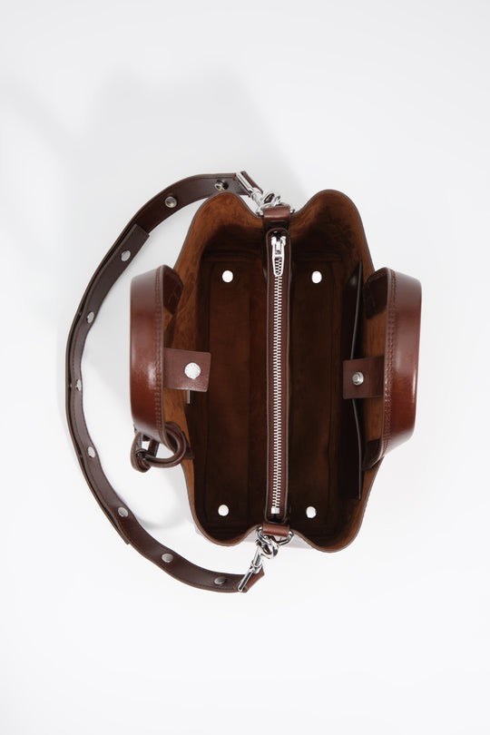 Medium dark tan leather Chihuahua tote bag