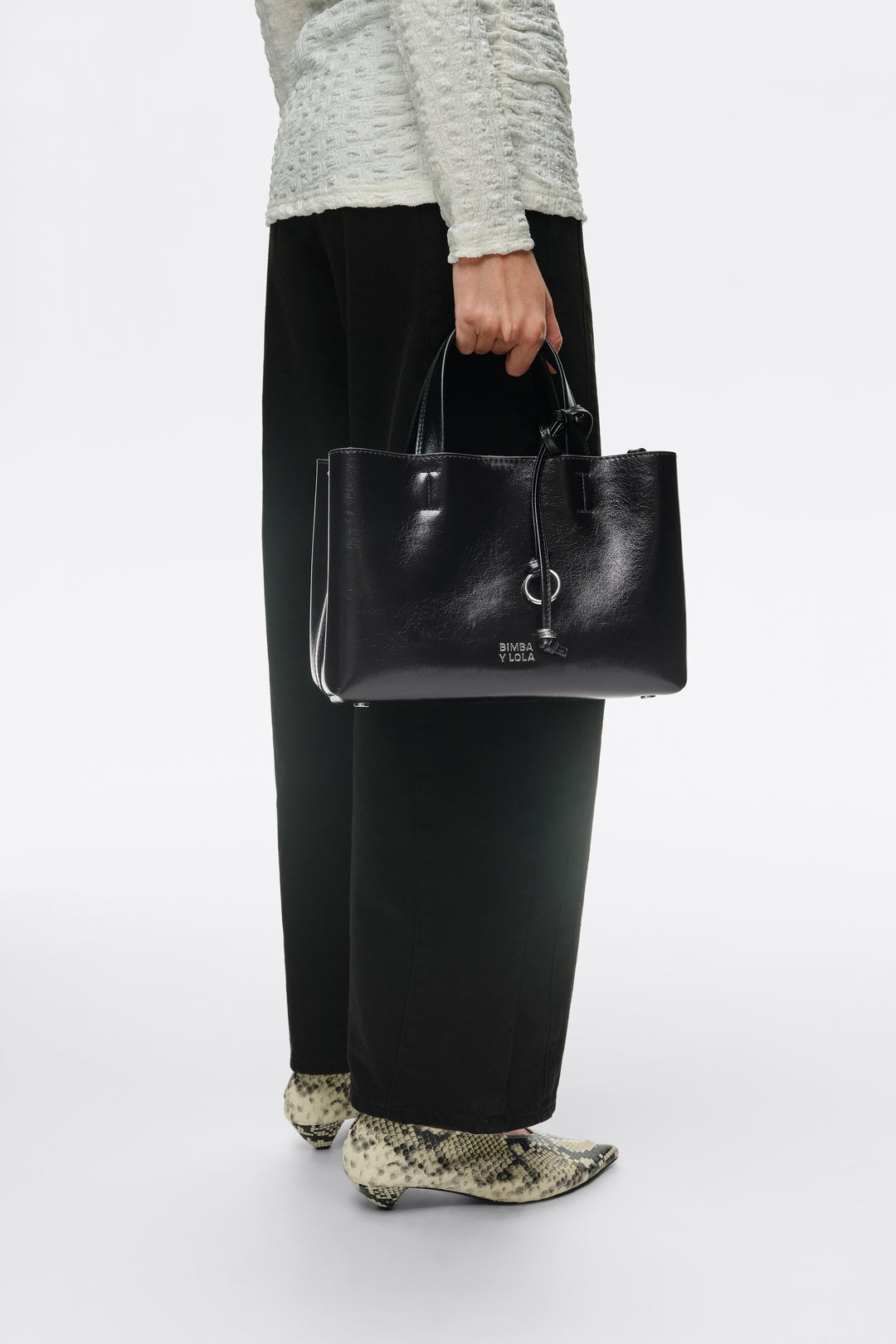 Medium black leather Chihuahua tote bag