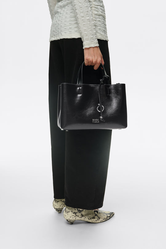 Medium black leather Chihuahua tote bag