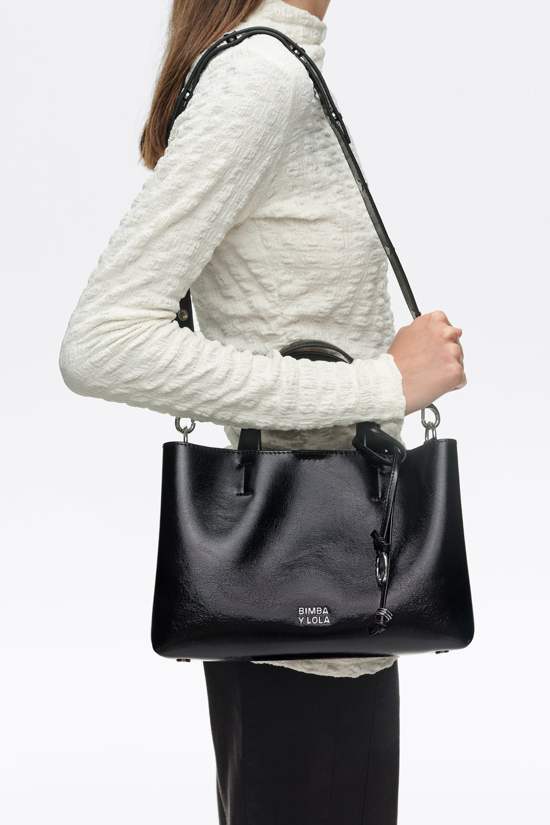 Medium black leather Chihuahua tote bag