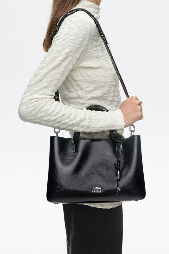 Medium black leather Chihuahua tote bag