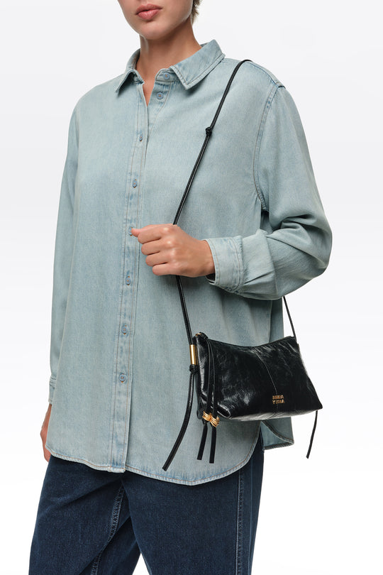Small black leather crossbody bag