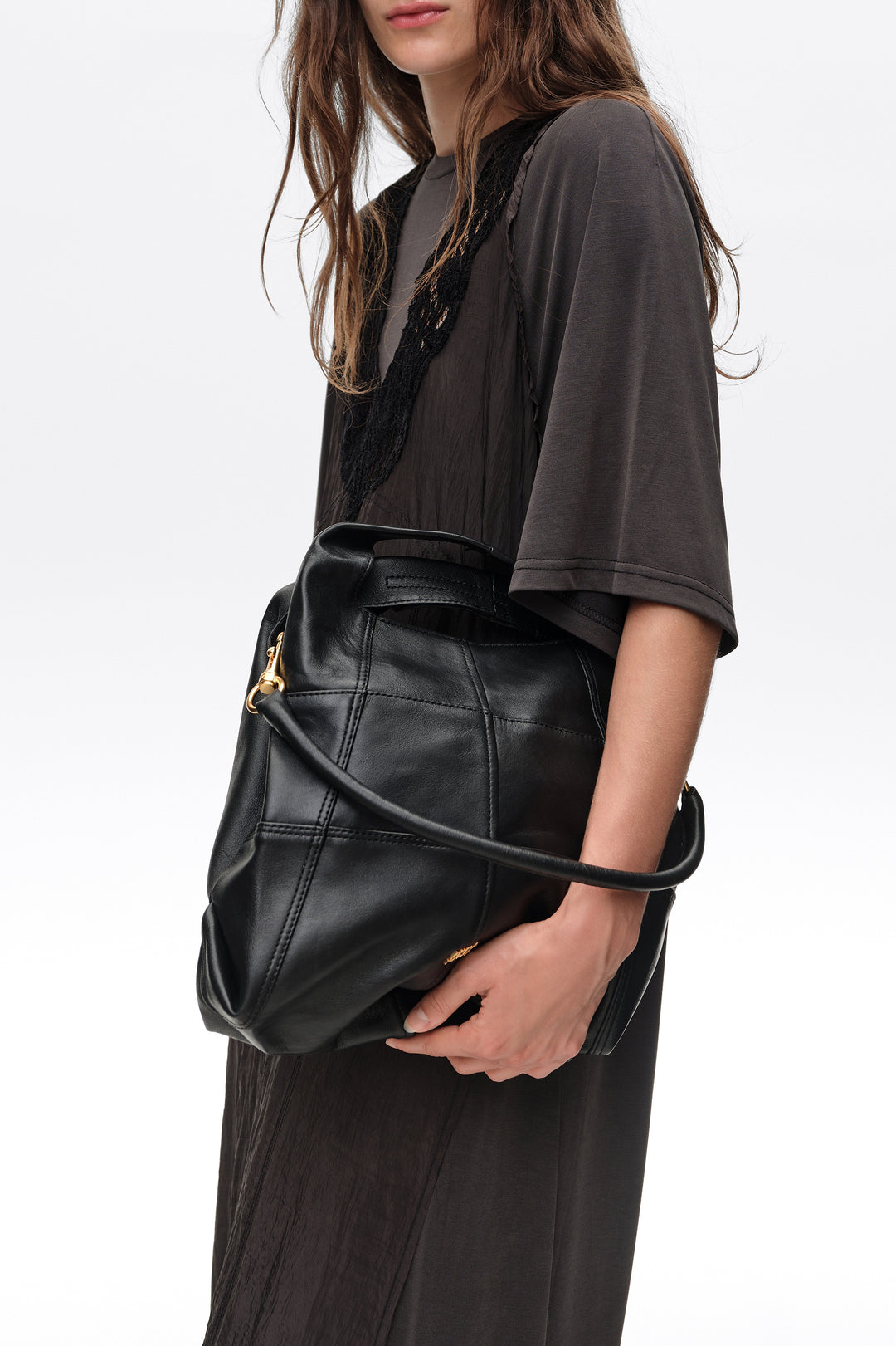 Medium black patchwork leather Paper bag