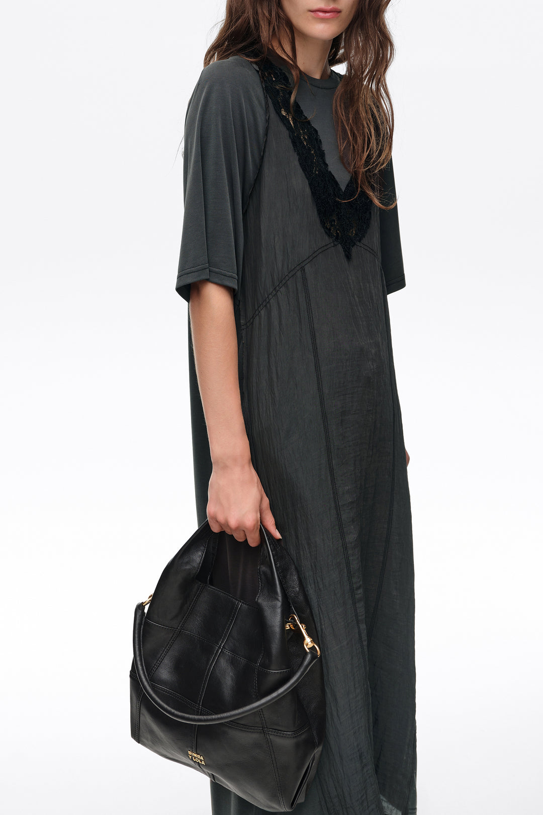 Medium black patchwork leather Paper bag