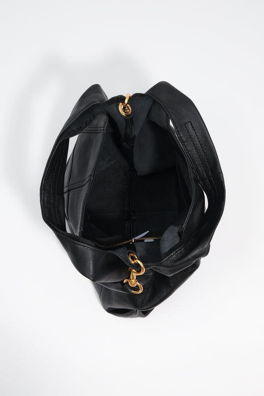 Medium black patchwork leather Paper bag