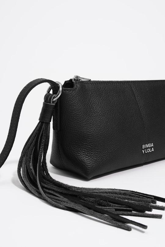 Black leather mini crossbody bag