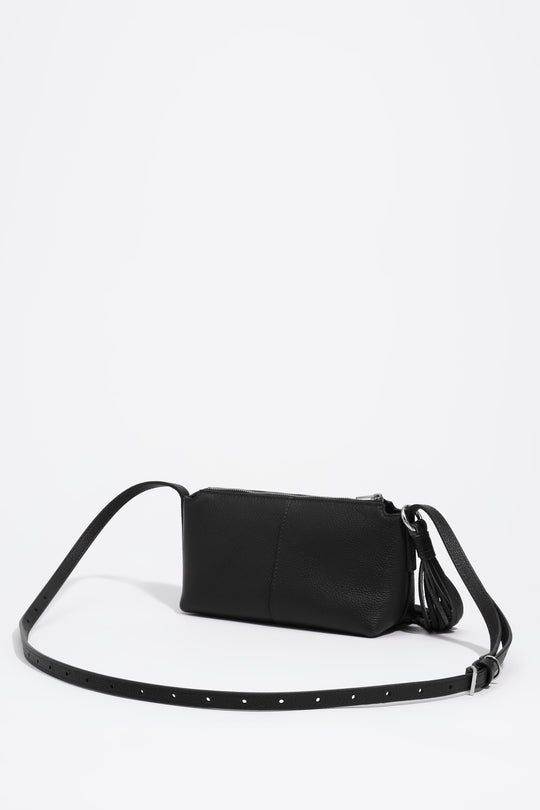 Black leather mini crossbody bag