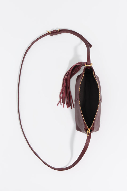 Burgundy leather mini crossbody bag