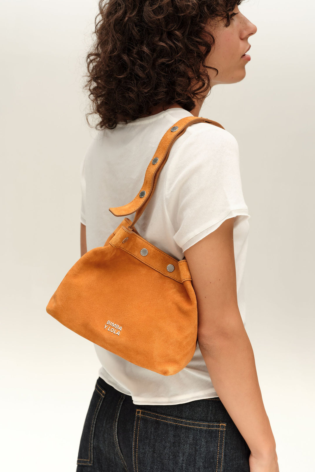 Medium amber suede snaps bag