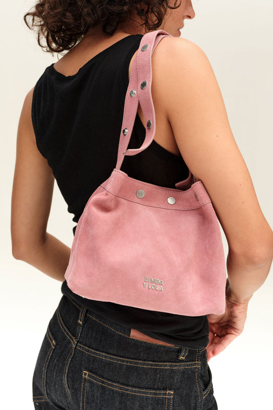Medium pink suede snaps bag