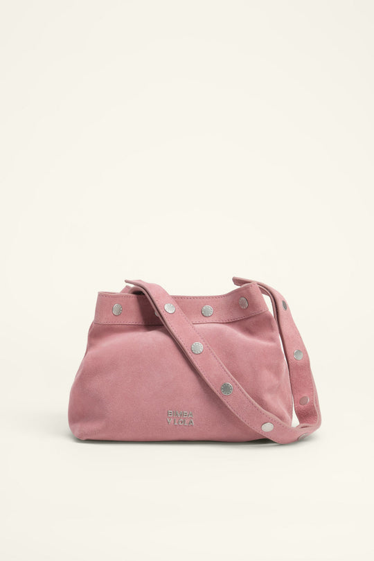 Medium pink suede snaps bag