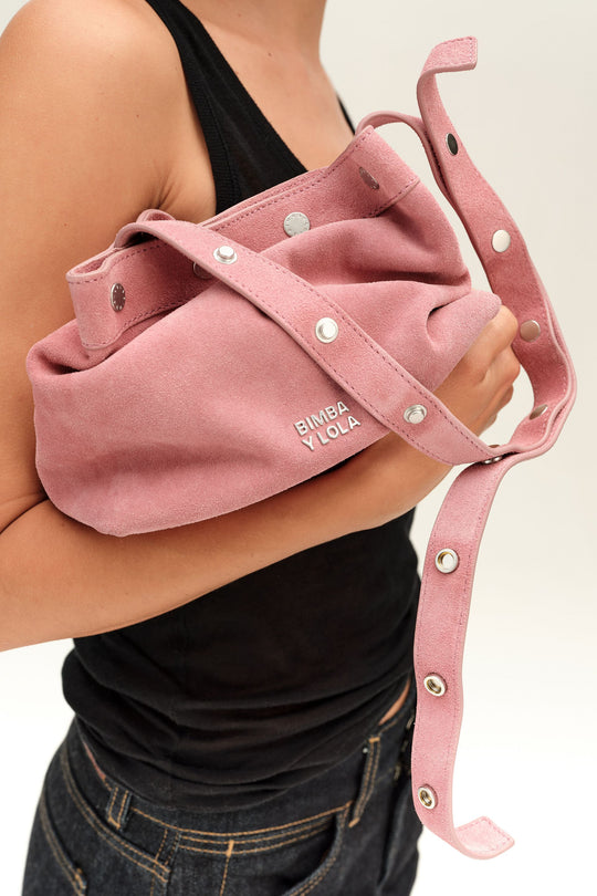 Medium pink suede snaps bag