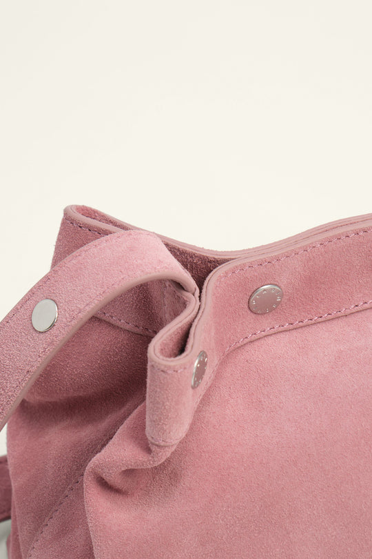 Medium pink suede snaps bag