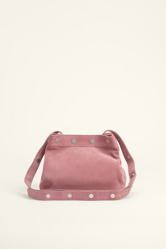 Medium pink suede snaps bag