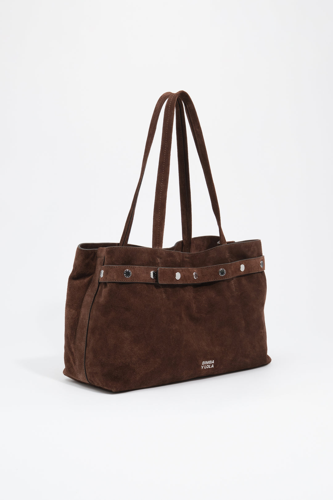 Coffee suede snaps shopper bag