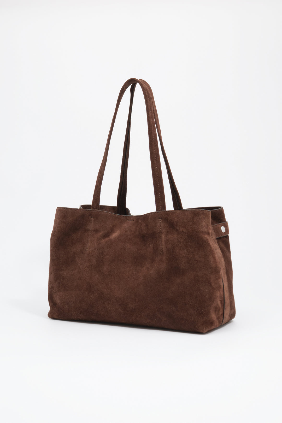Coffee suede snaps shopper bag