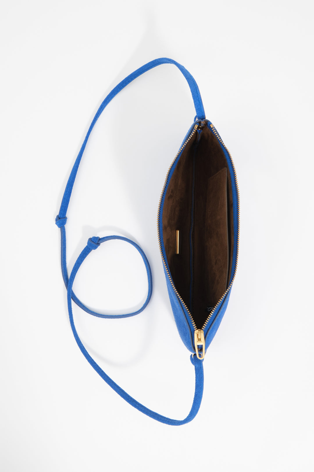 Small electric blue suede clutch bag