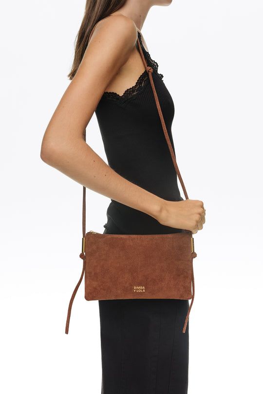 Small chestnut suede clutch bag