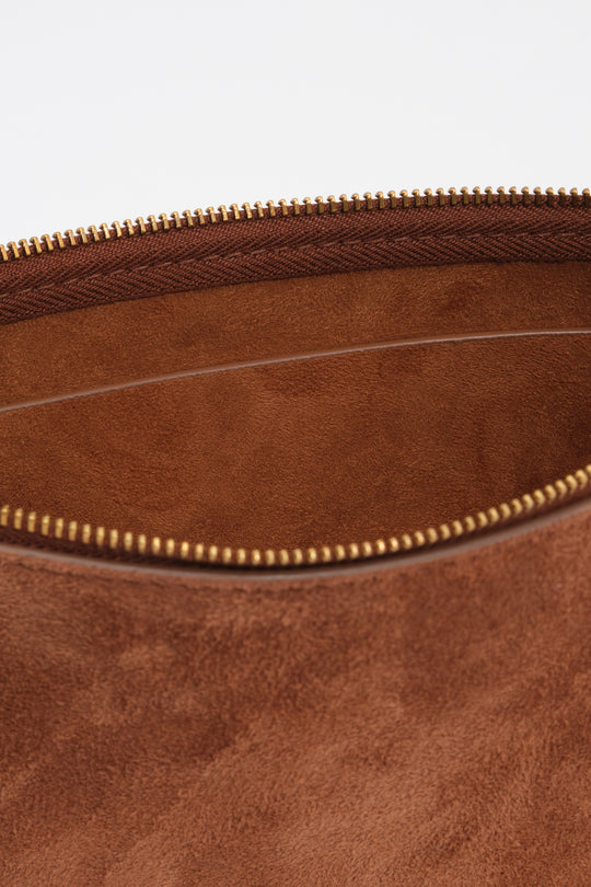 Small chestnut suede clutch bag