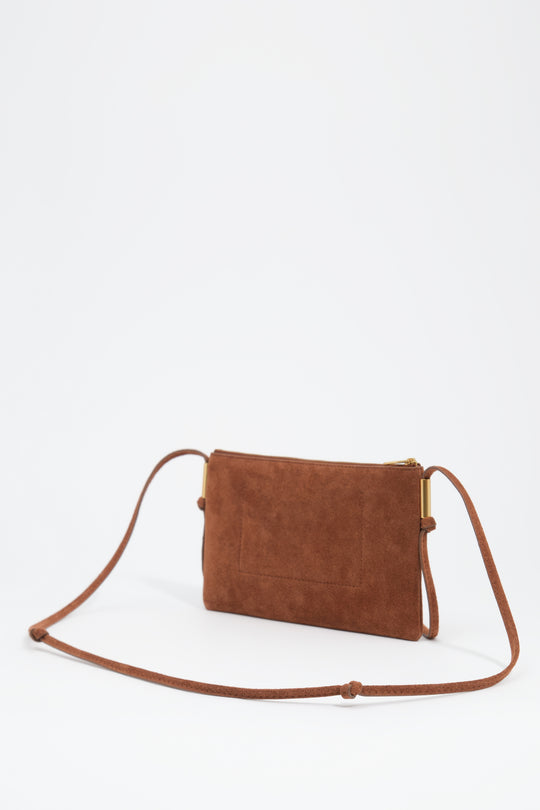 Small chestnut suede clutch bag