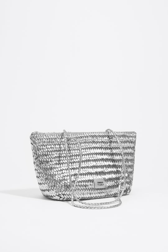 Medium silver plaited leather shopper bag