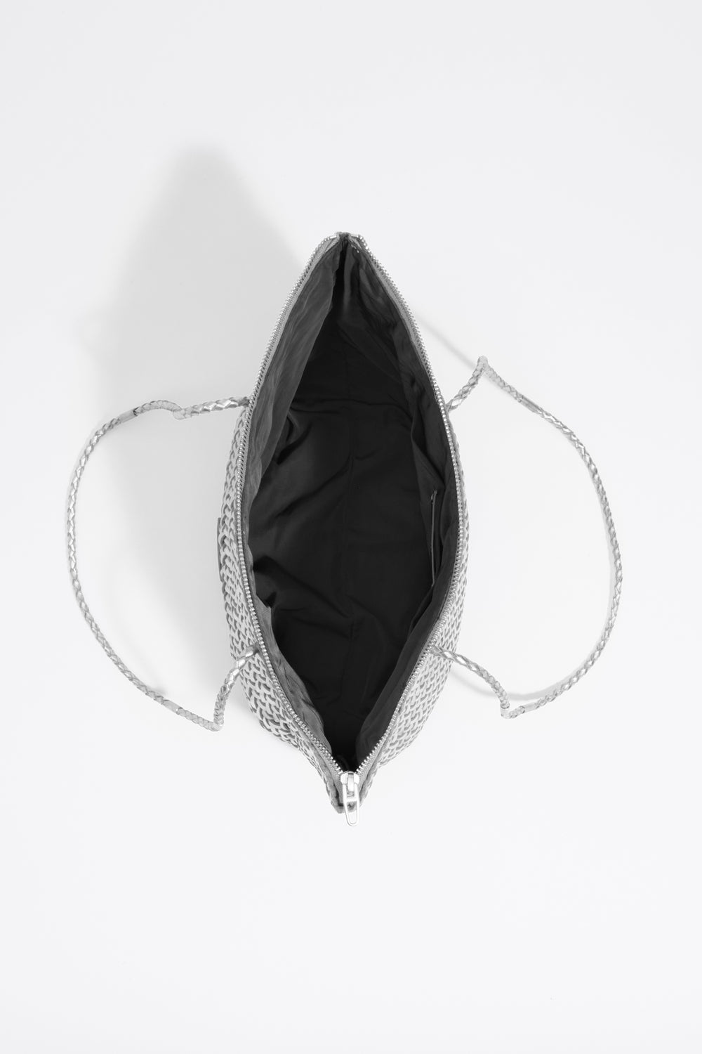 Medium silver plaited leather shopper bag