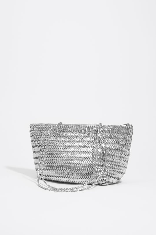 Medium silver plaited leather shopper bag