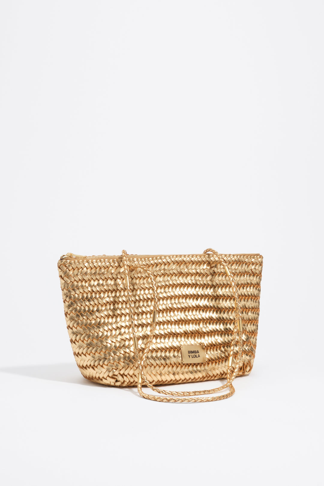 Medium gold plaited leather shopper bag