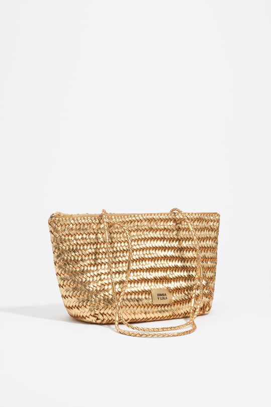 Medium gold plaited leather shopper bag
