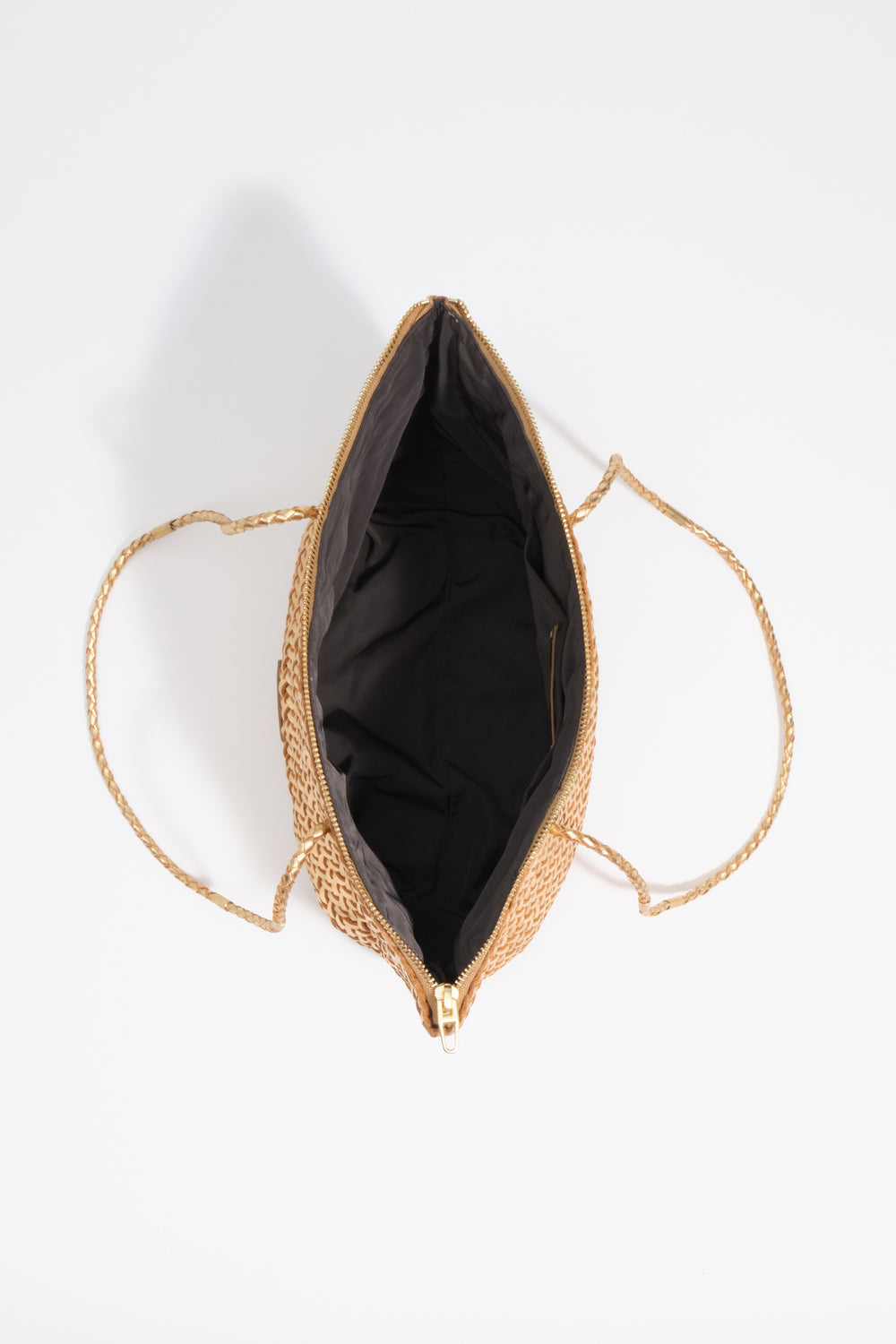 Medium gold plaited leather shopper bag