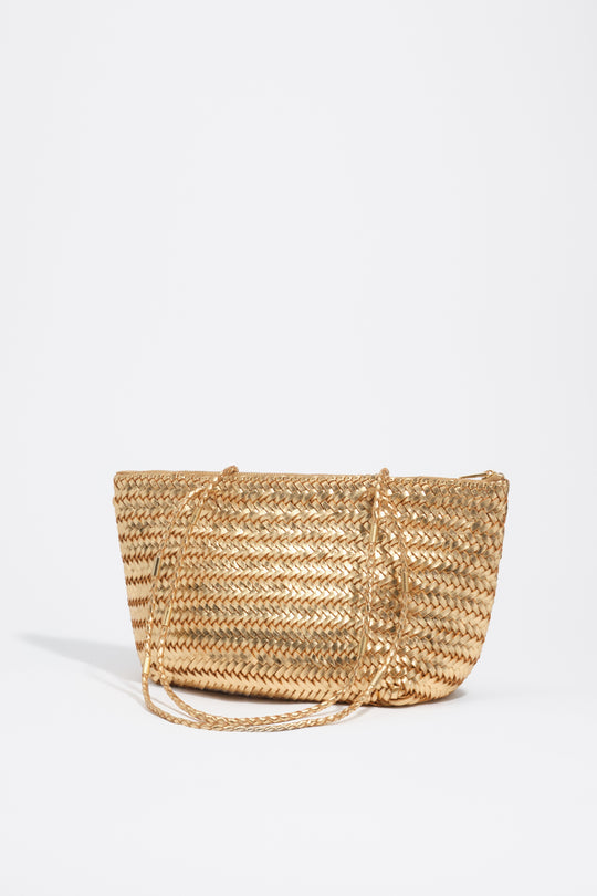Medium gold plaited leather shopper bag