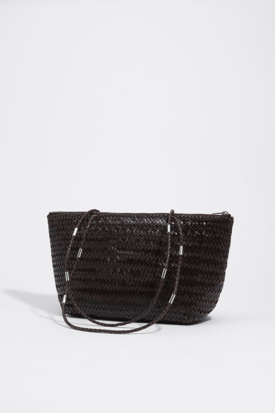 Large dark brown plaited leather shopper bag