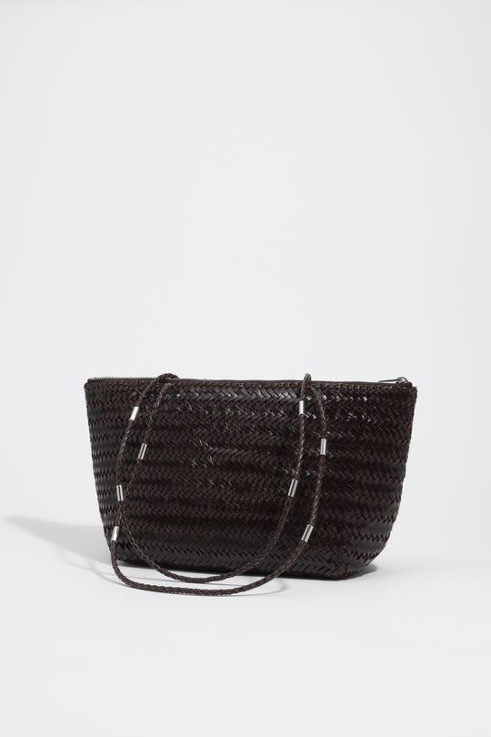 Large dark brown plaited leather shopper bag