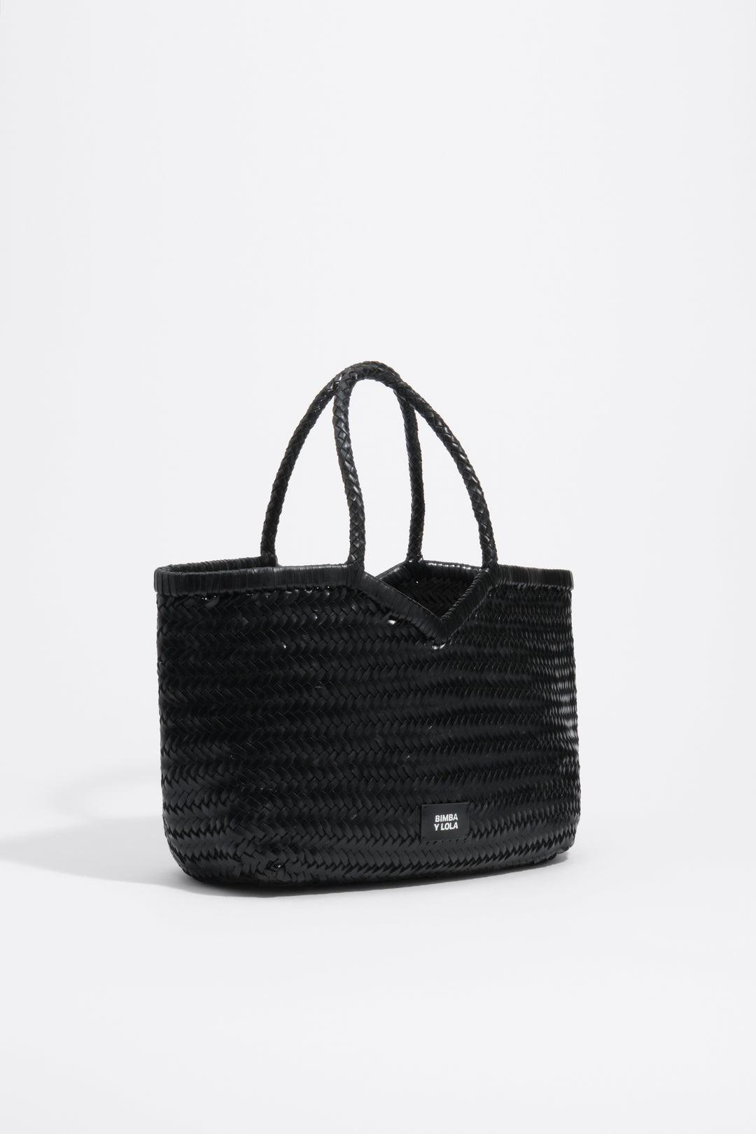 Large black plaited leather shopper bag
