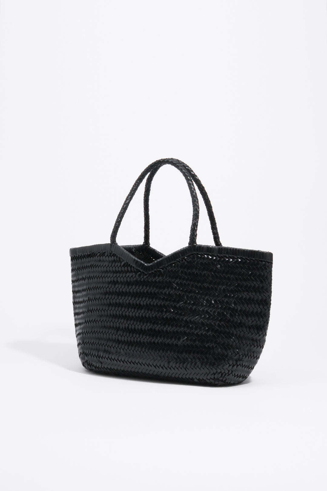 Large black plaited leather shopper bag