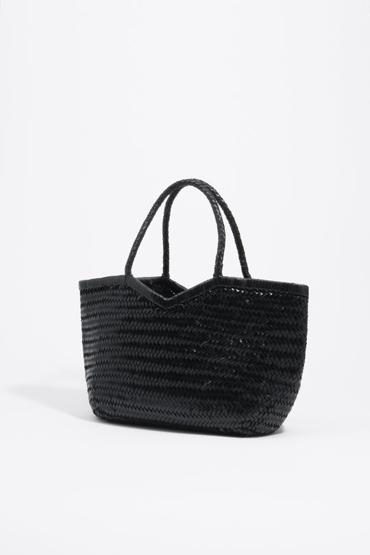 Large black plaited leather shopper bag