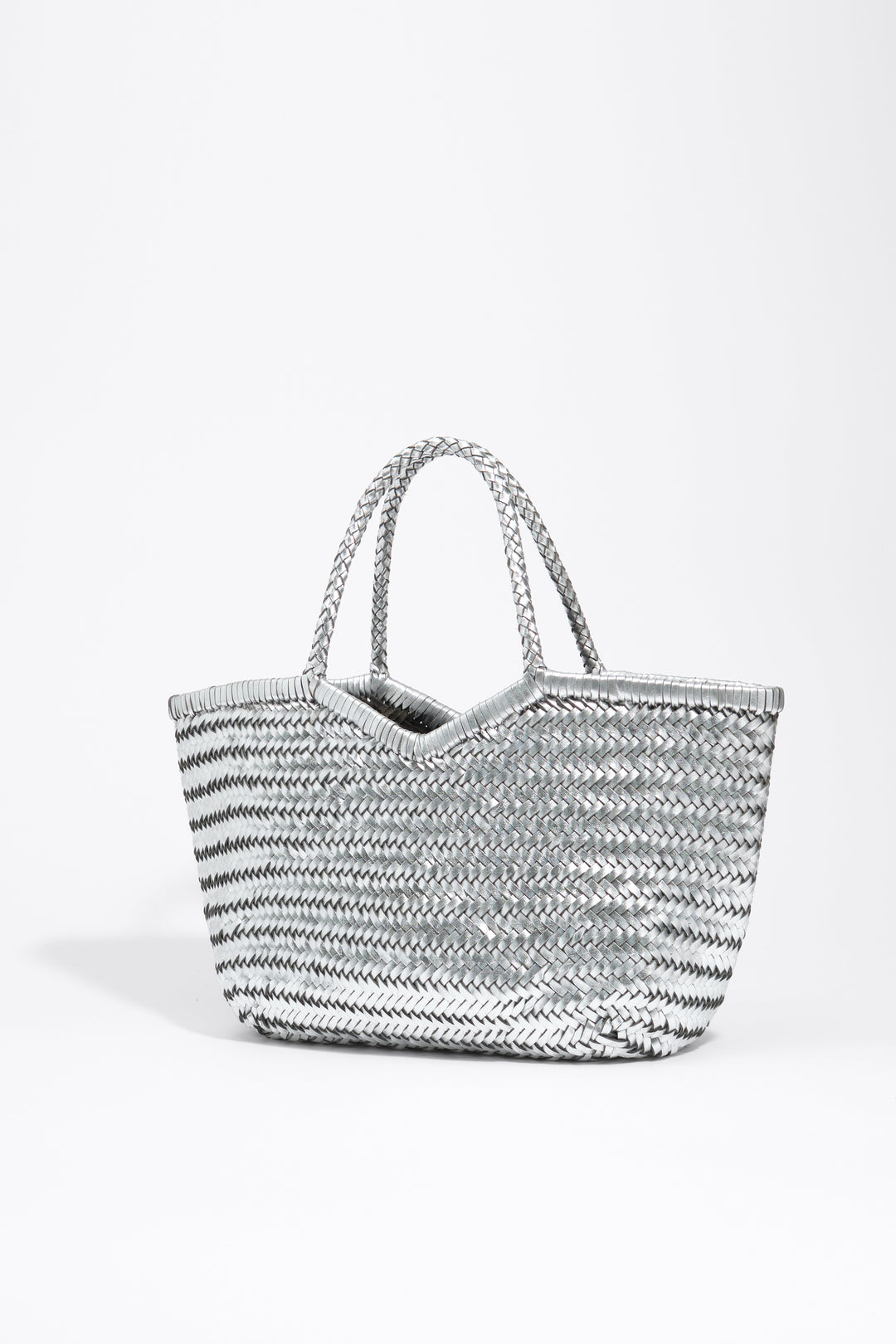 Large silver plaited leather shopper bag