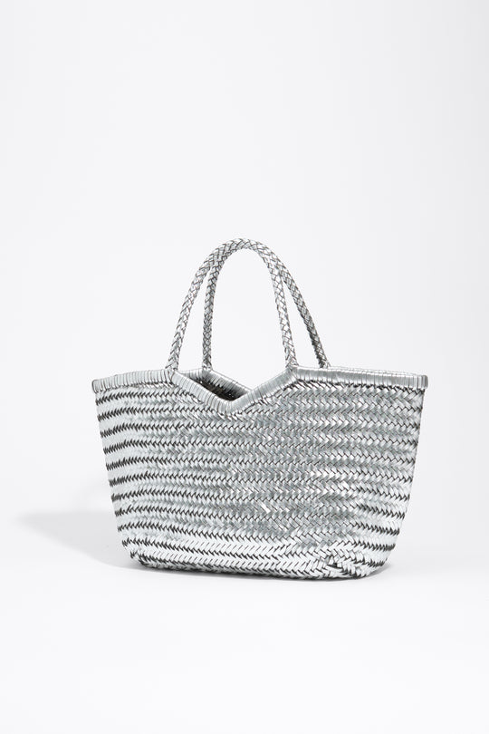 Large silver plaited leather shopper bag
