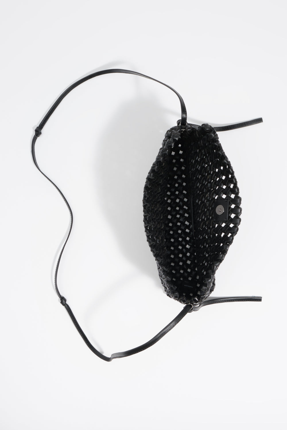 Small black plaited leather crossbody bag