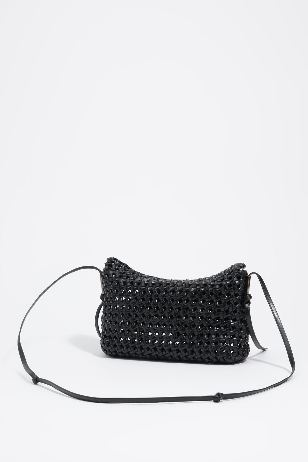 Small black plaited leather crossbody bag