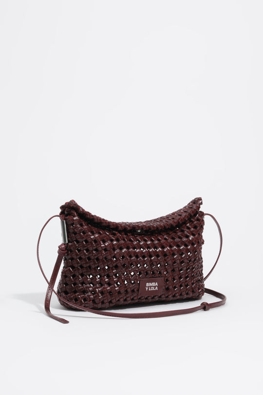 Small burgundy plaited leather crossbody bag