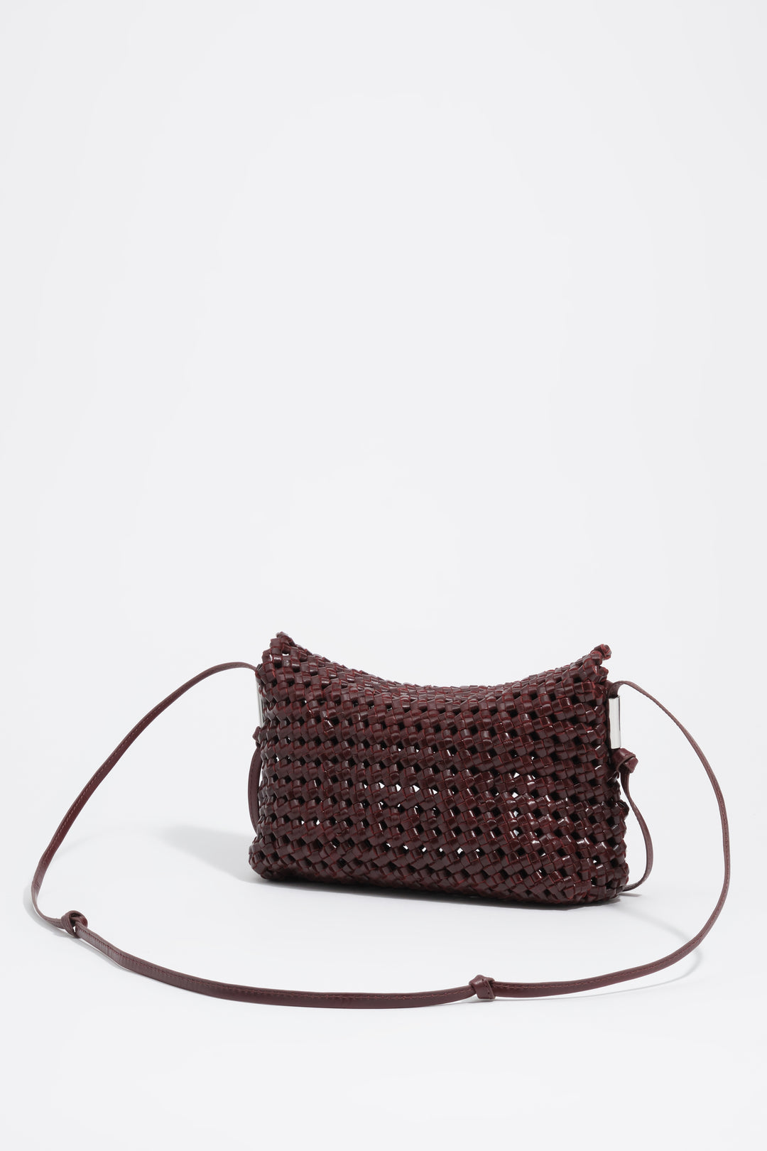Small burgundy plaited leather crossbody bag