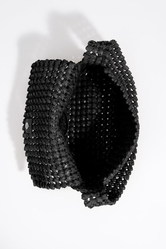 Medium black plaited leather Hobo bag