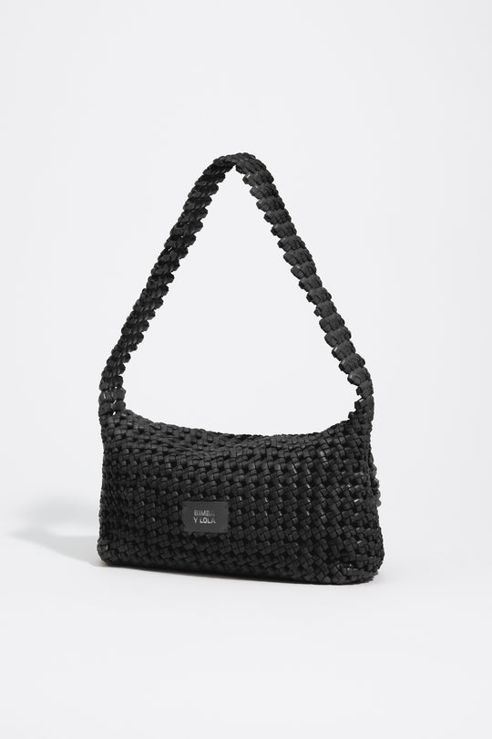 Medium black plaited leather Hobo bag