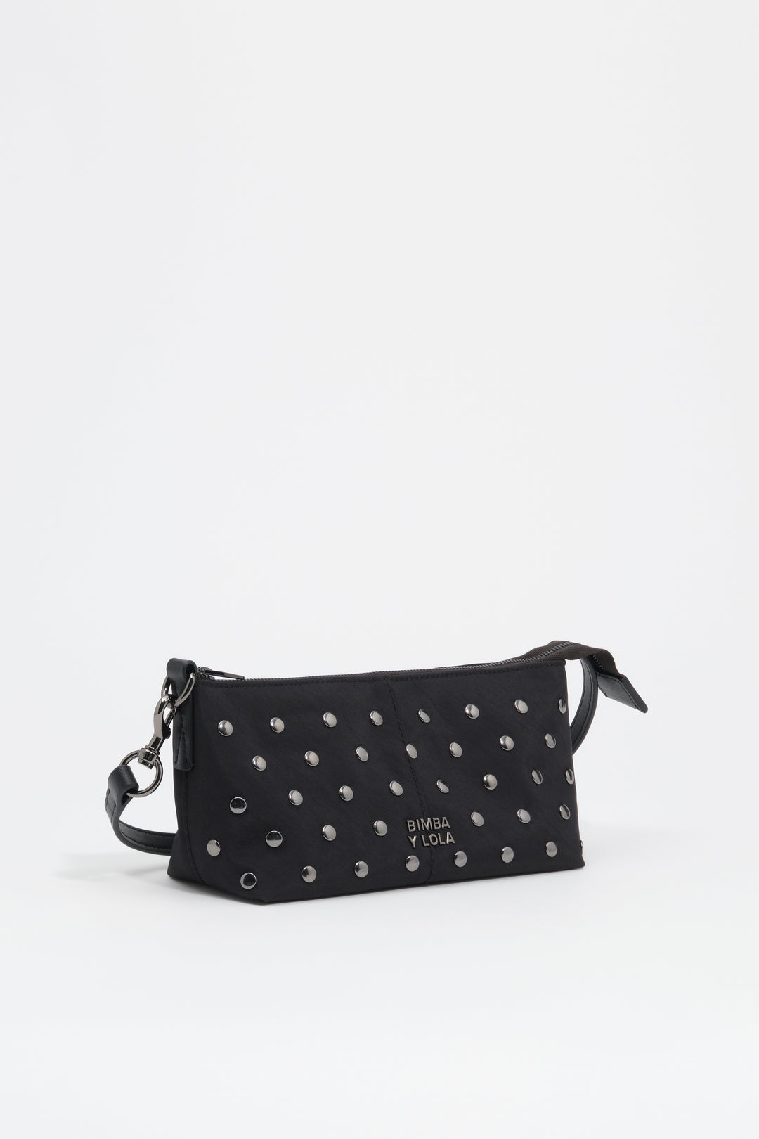Small black studded nylon crossbody bag