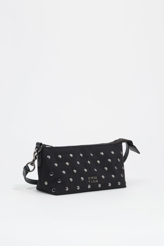 Small black studded nylon crossbody bag