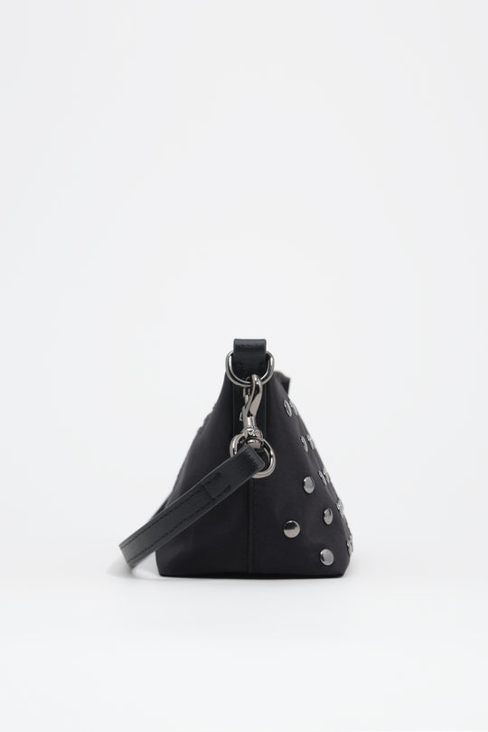 Small black studded nylon crossbody bag