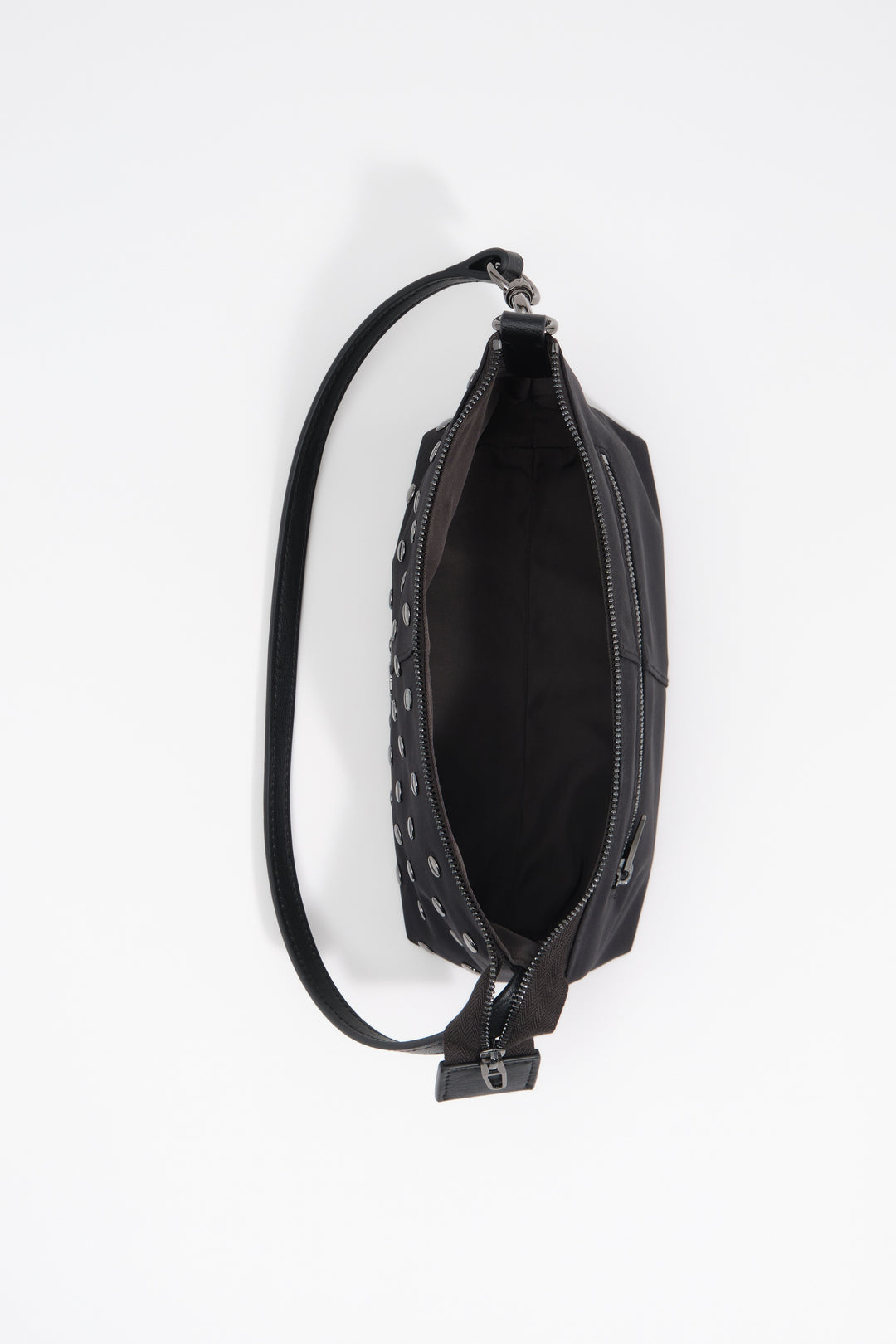 Small black studded nylon crossbody bag