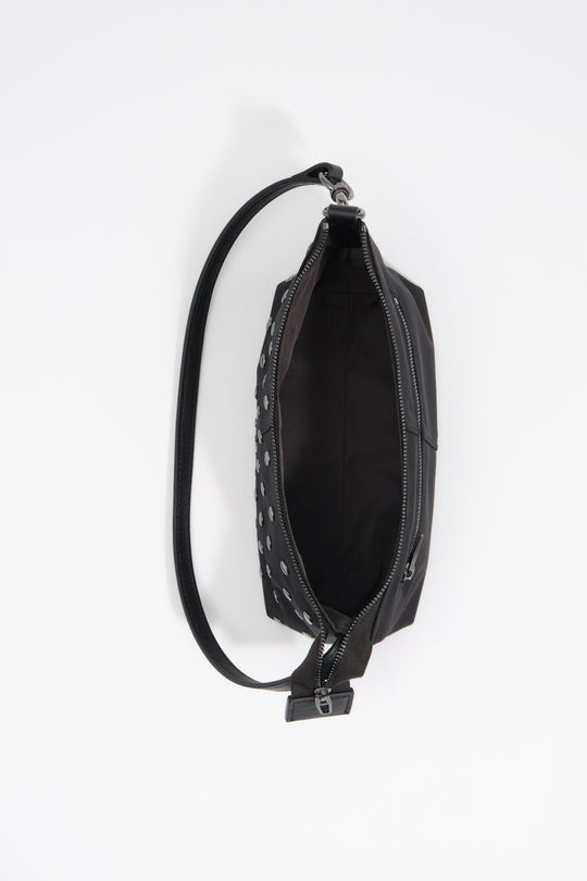 Small black studded nylon crossbody bag