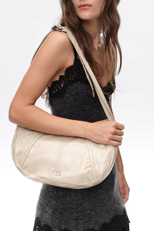 Medium shiny greige Moon bag